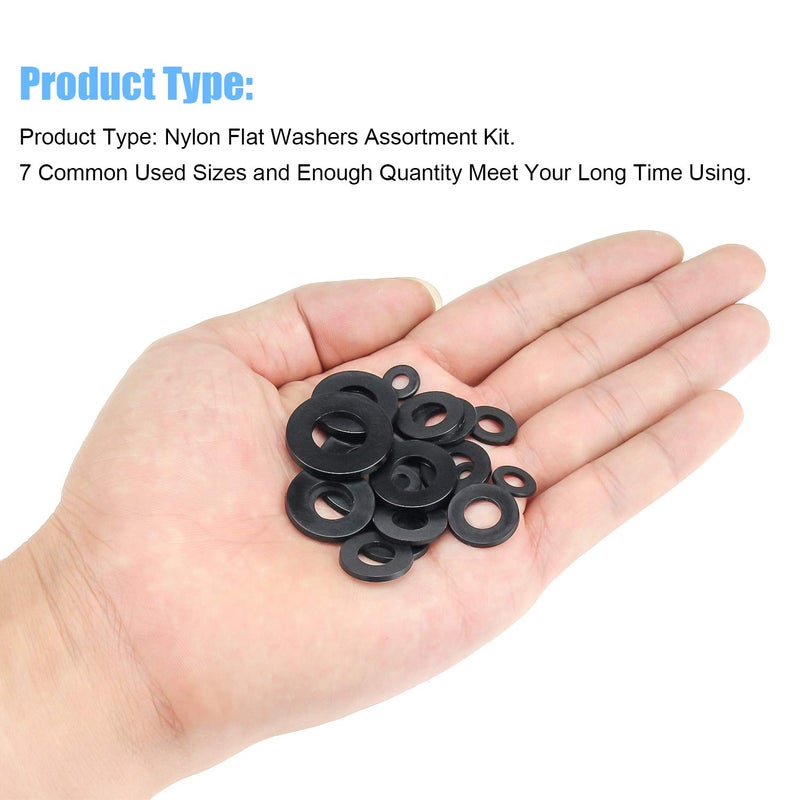 DYWISHKEY 720 Pieces 7 Sizes Black Nylon Flat Washers Assortment Kit (M3 M4 M5 M6 M8 M10 M12) - Image 5